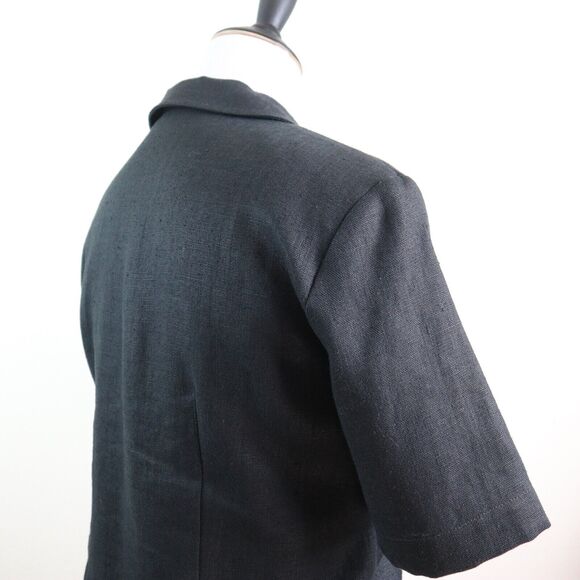 Vintage 1990s Geiger Women's M Linen Loop Collar Button Down Black - Picture 5 of 9